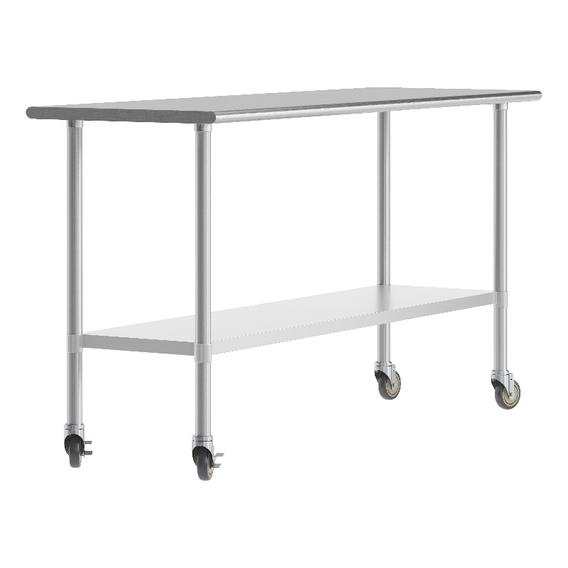 Commercial Stainless Steel 18 Gauge Work Table with Undershelf and Casters-24x72