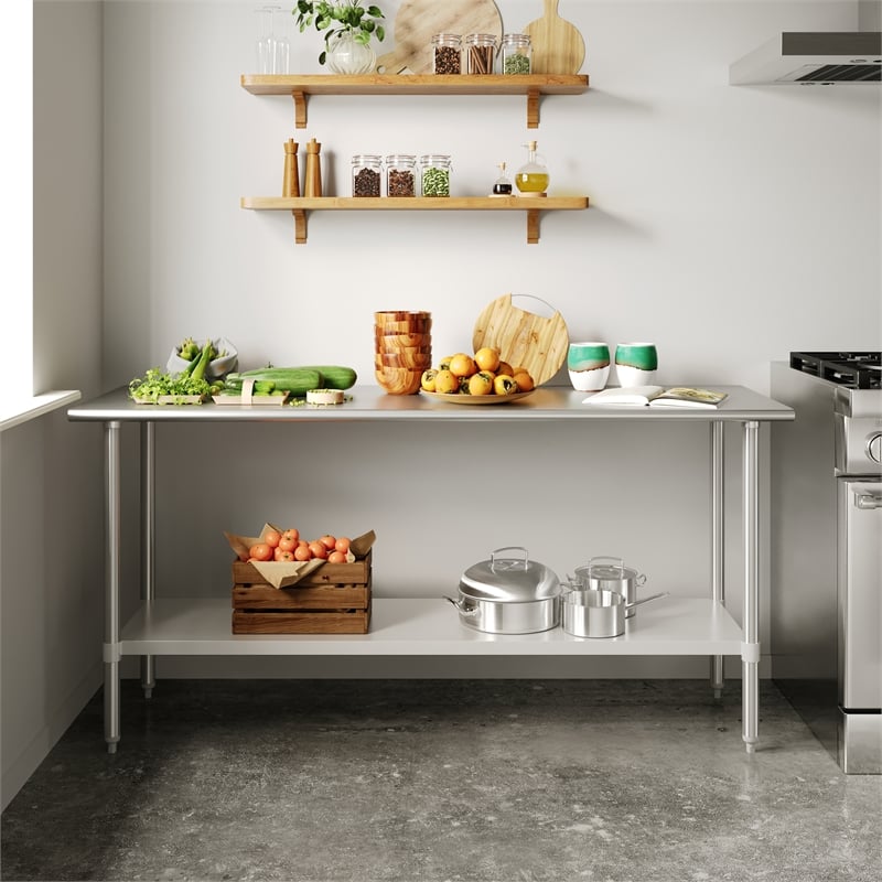 Commercial Stainless Steel 18 Gauge Work Table with Undershelf - 24x72