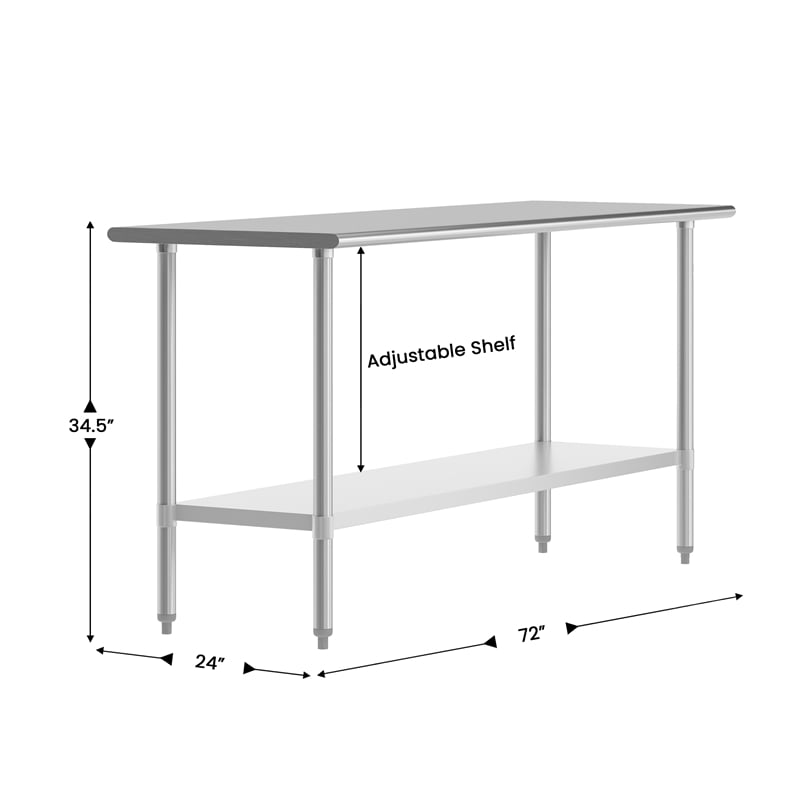 Commercial Stainless Steel 18 Gauge Work Table with Undershelf - 24x72