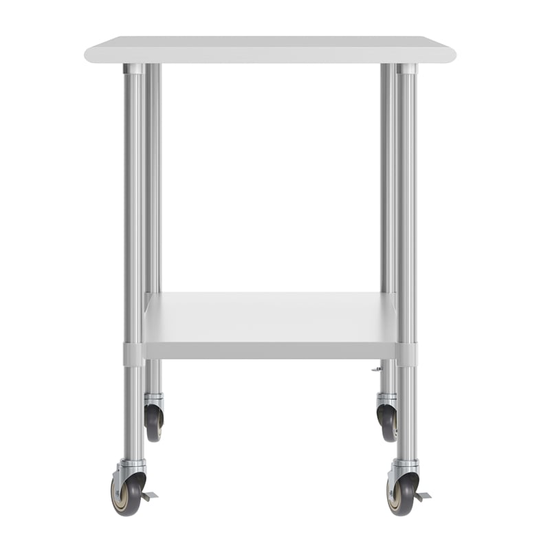 Commercial Stainless Steel 18 Gauge Work Table with Undershelf and Casters-30x48