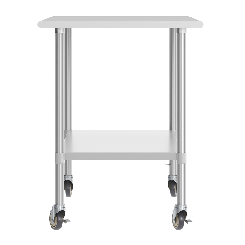 Commercial Stainless Steel 18 Gauge Work Table with Undershelf and Casters-30x48