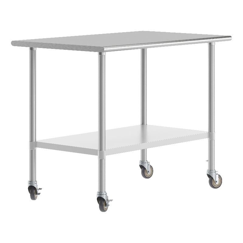 Commercial Stainless Steel 18 Gauge Work Table with Undershelf and Casters-30x48