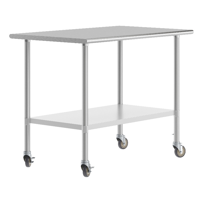 Commercial Stainless Steel 18 Gauge Work Table with Undershelf and Casters-30x48