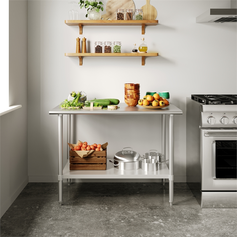 Commercial Stainless Steel 18 Gauge Work Table with Undershelf - 30x48