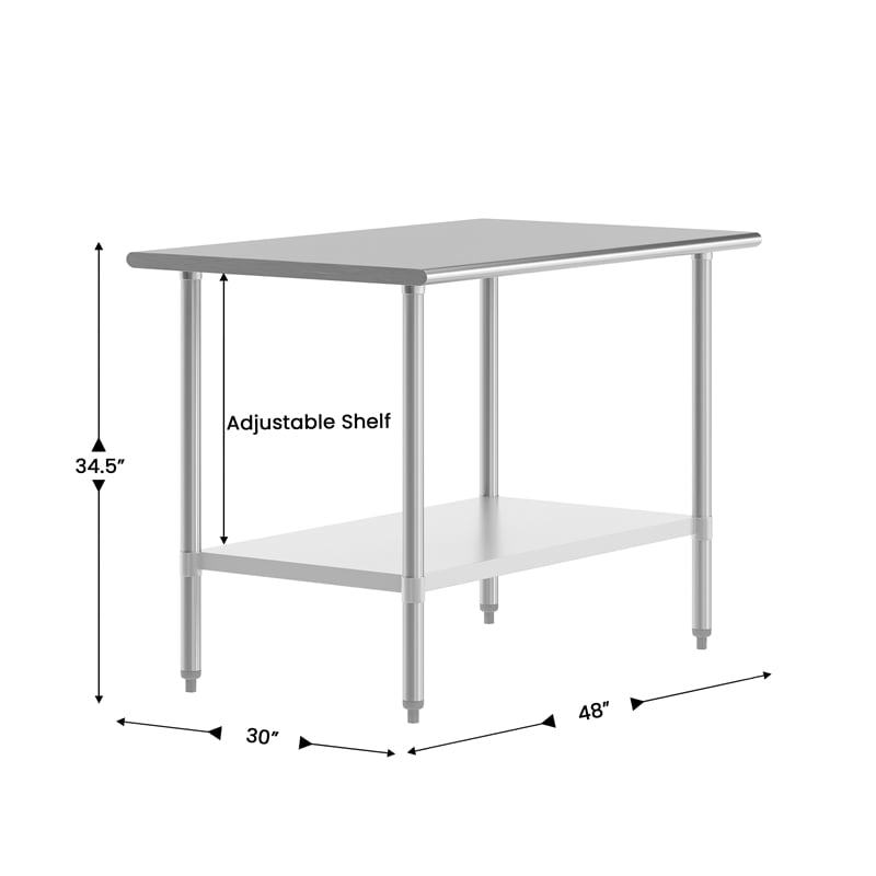 Commercial Stainless Steel 18 Gauge Work Table with Undershelf - 30x48