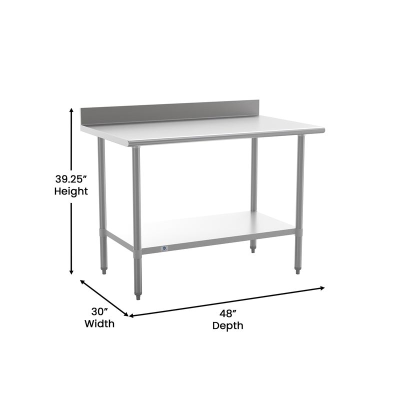 Commercial Stainless Steel Kitchen Prep and Work Table with Shelf and Backsplash