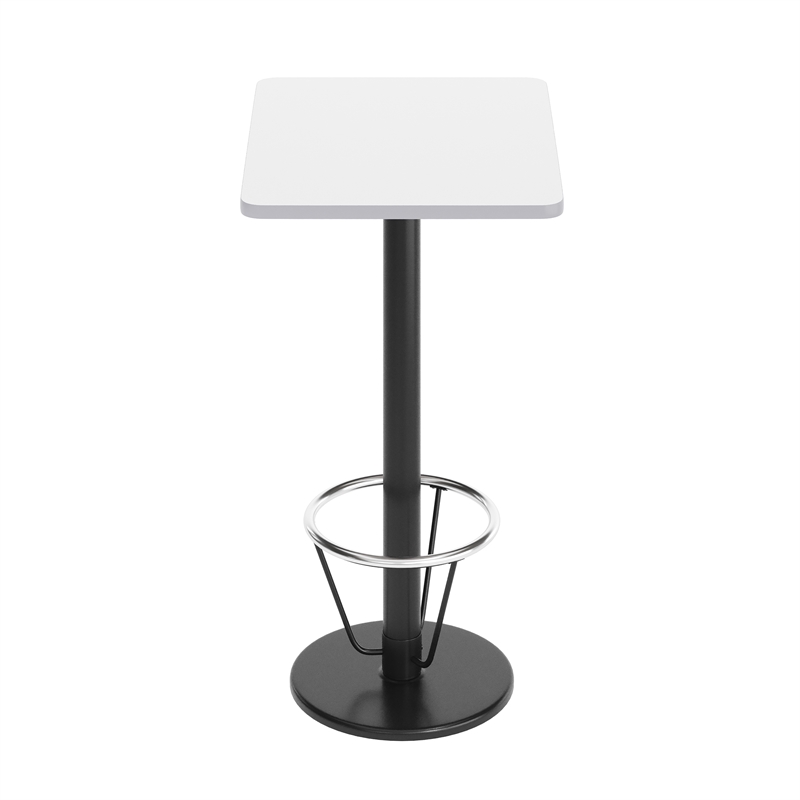 Commercial White Dining Table Top Black Bar Height Base & Footring- 24
