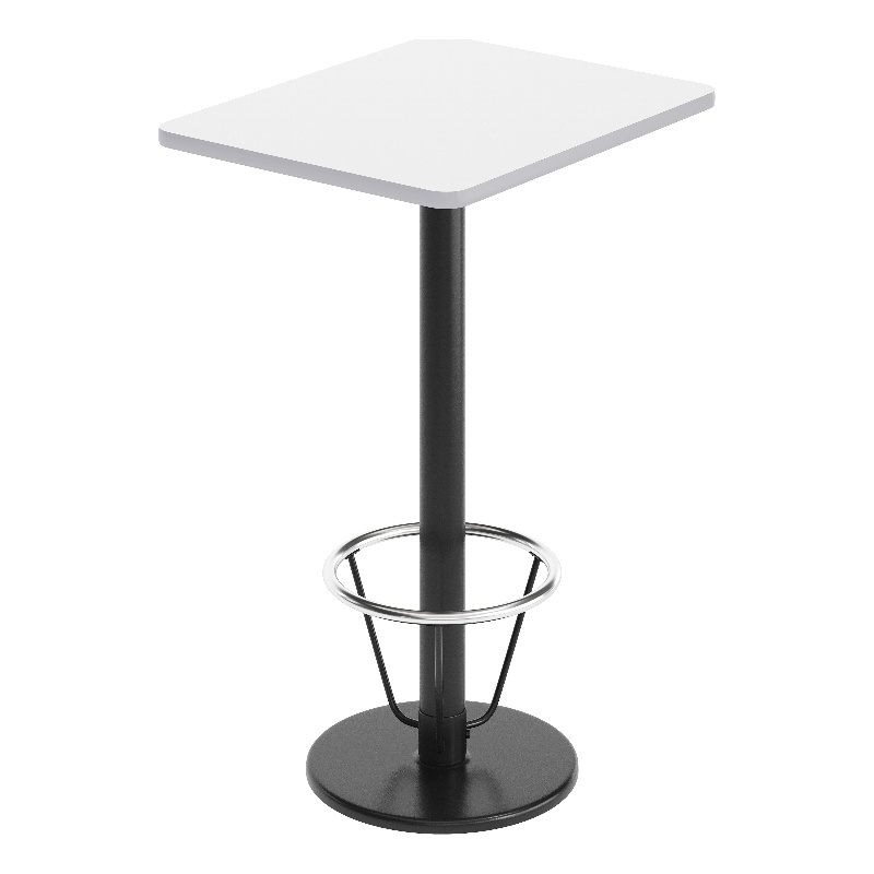 Commercial White Dining Table Top Black Bar Height Base & Footring- 24
