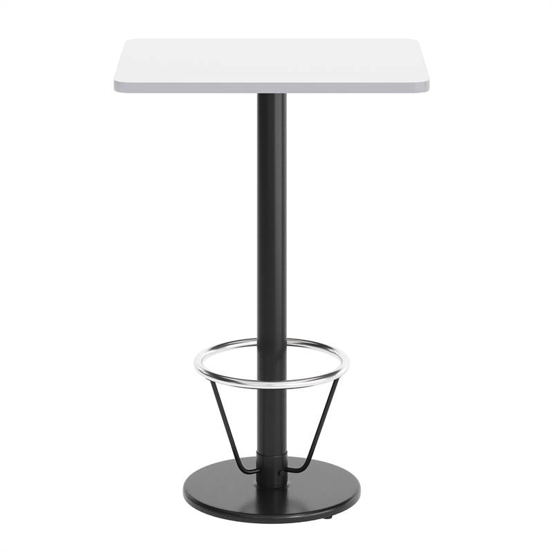 Commercial White Dining Table Top Black Bar Height Base & Footring- 24