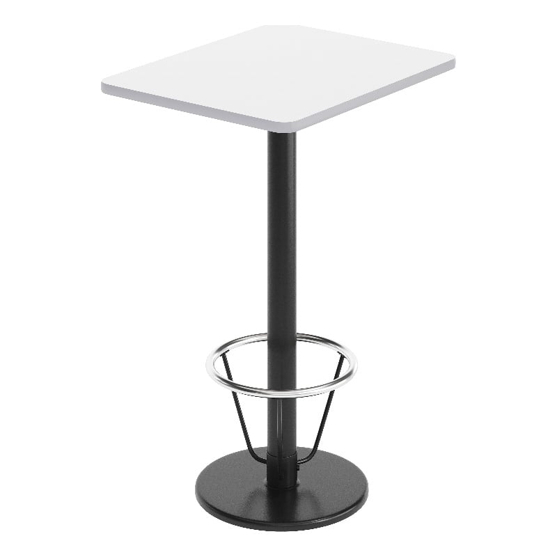 Commercial White Dining Table Top Black Bar Height Base & Footring- 24