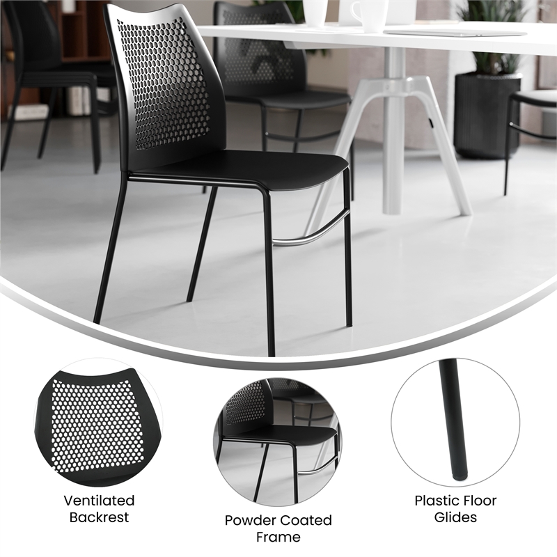 Flash Furniture Stackable Chair with Vented Back and Waterfall Seat in Black
