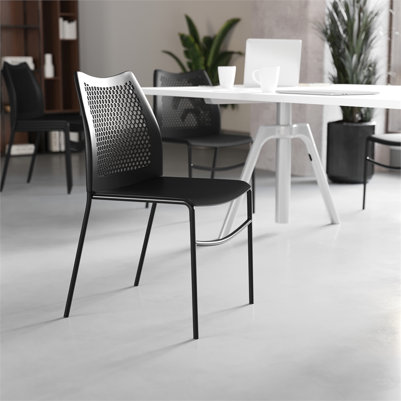 Flash Furniture Stackable Chair with Vented Back and Waterfall Seat in Black
