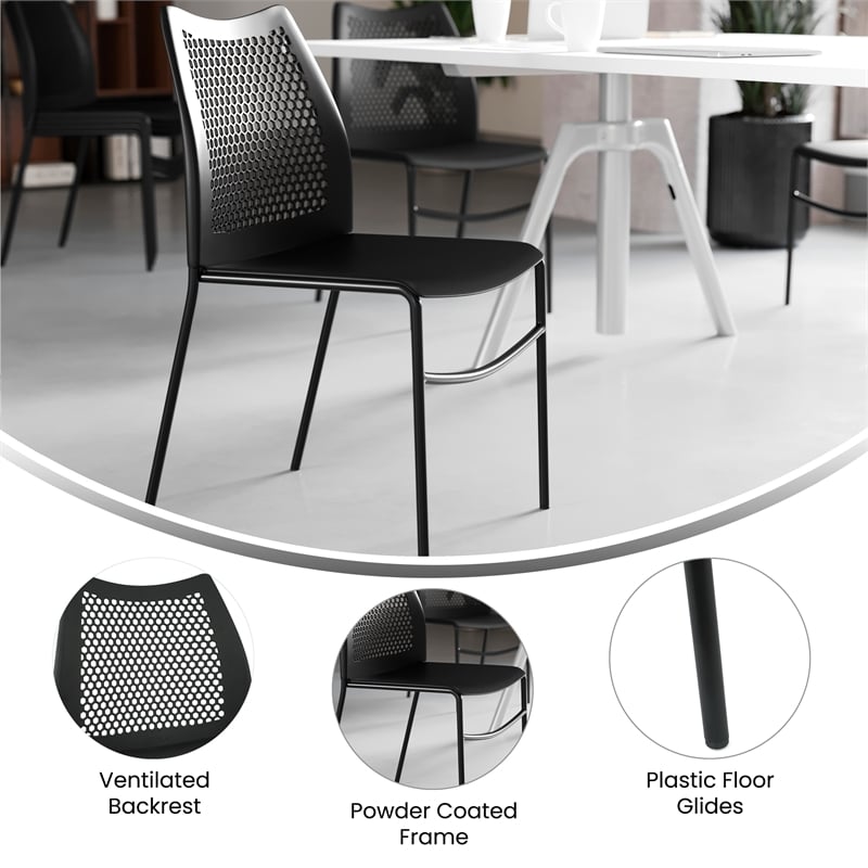 Flash Furniture Stackable Chair with Vented Back and Waterfall Seat in Black