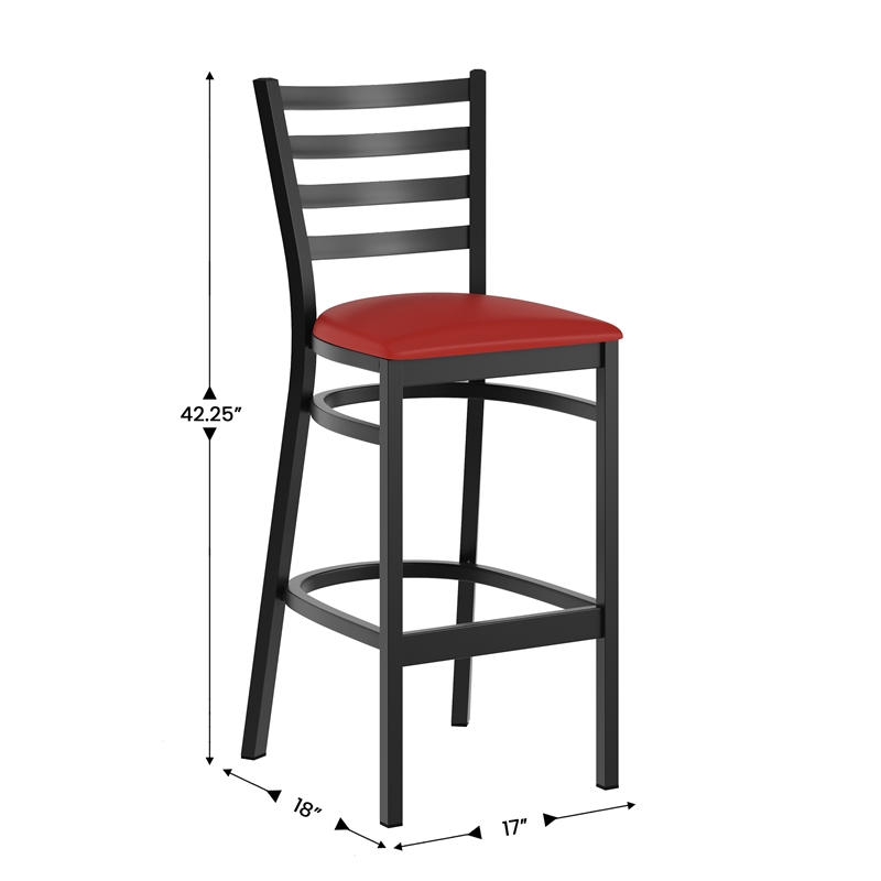 Flash Furniture Black Ladder Back Metal Restaurant Barstool - Red Vinyl Seat