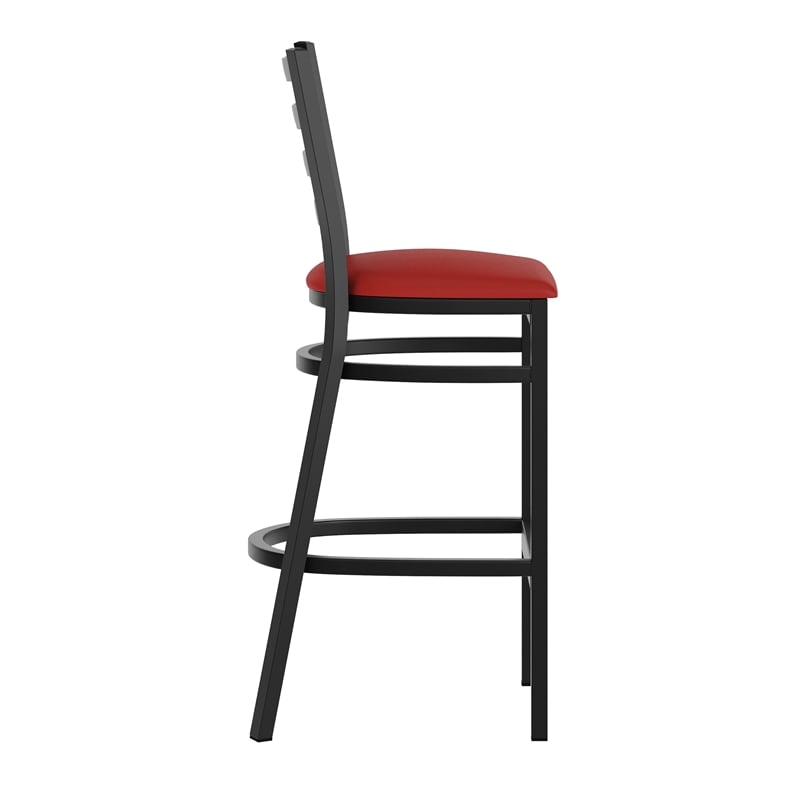 Flash Furniture Black Ladder Back Metal Restaurant Barstool - Red Vinyl Seat