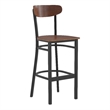 Commercial Metal Barstool with Wood Seat and Boomerang Back-Walnut Finish