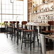 Commercial Metal Barstool with Wood Seat and Boomerang Back-Walnut Finish