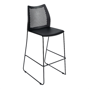 Stackable Sled Base Barstool with Vented Back and Integrated Footrest in Black