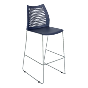 Stackable Sled Base Barstool with Vented Back and Integrated Footrest in Navy