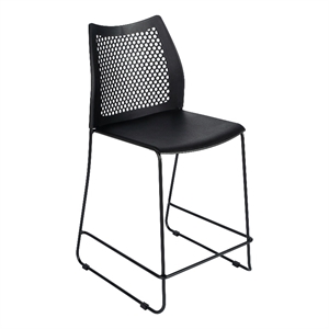 Stackable Sled Base Counter Stool with Vented Back and Footrest in Black