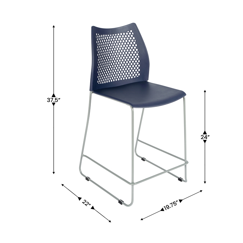 Stackable Sled Base Counter Stool with Vented Back and Footrest in Navy