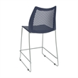 Stackable Sled Base Counter Stool with Vented Back and Footrest in Navy