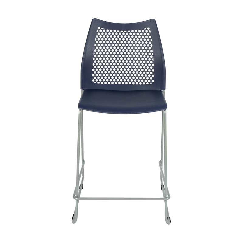Stackable Sled Base Counter Stool with Vented Back and Footrest in Navy
