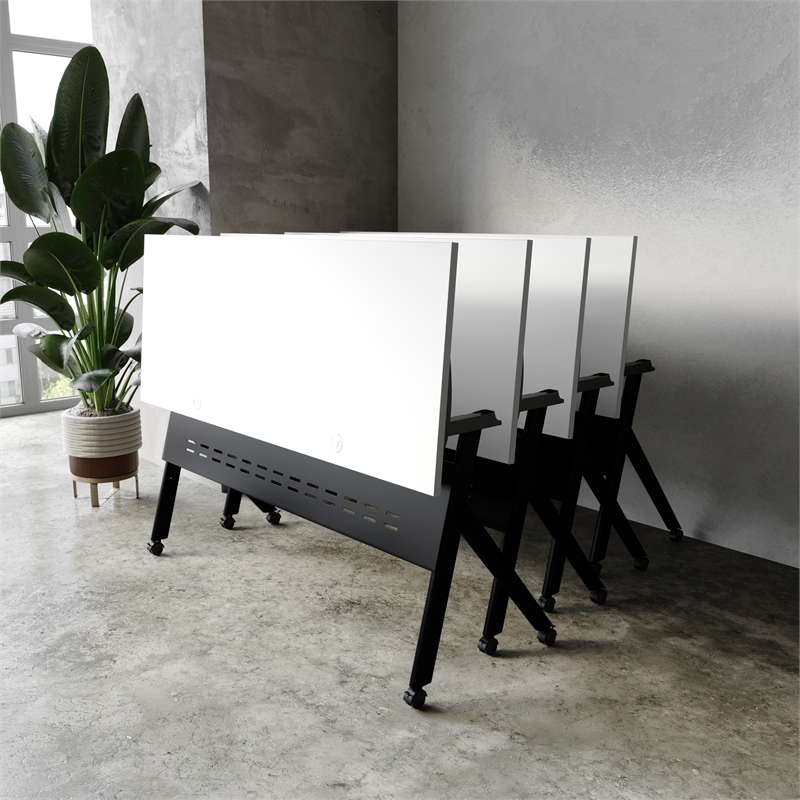 Commercial Nesting Flip Training Table with Steel Frame and Y-Legs in White/Blk