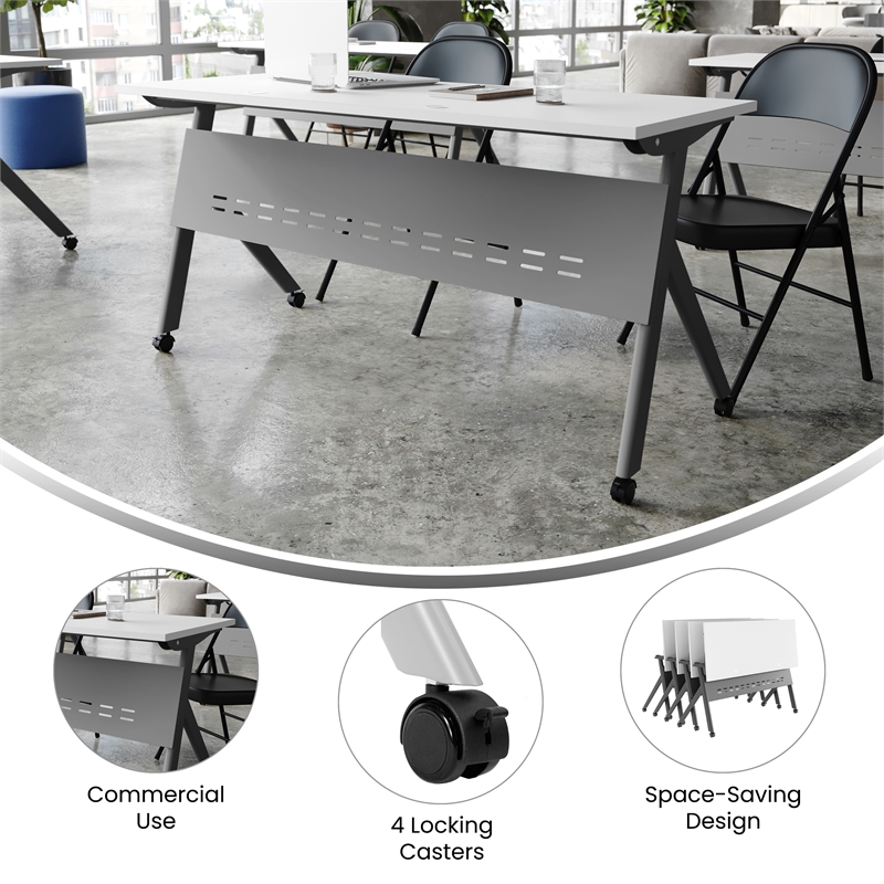 Commercial Nesting Flip Training Table with Steel Frame and Y-Legs in White/Gray