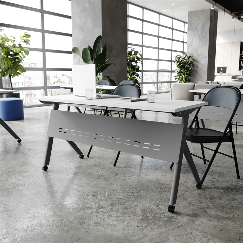 Commercial Nesting Flip Training Table with Steel Frame and Y-Legs in White/Gray