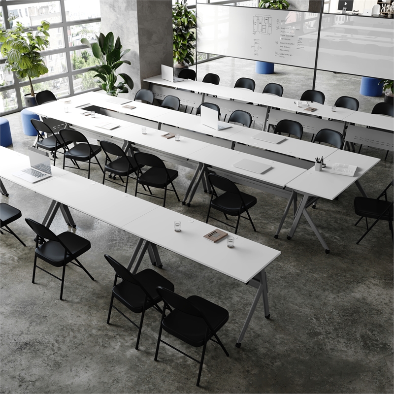 Commercial Nesting Flip Training Table with Steel Frame and Y-Legs in White/Gray