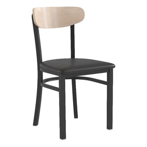 Commercial Metal Dining Chair with Vinyl Seat-Wood Boomerang Back-Black/Natural