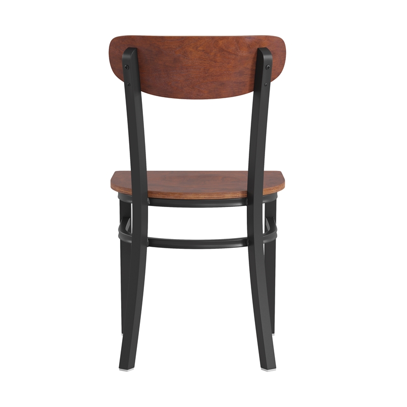 Commercial Metal Dining Chair with Wood Seat and Boomerang Back - Walnut