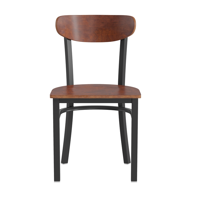 Commercial Metal Dining Chair with Wood Seat and Boomerang Back - Walnut