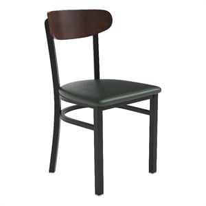 Commercial Metal Dining Chair with Vinyl Seat - Wood Boomerang Back-Green/Walnut