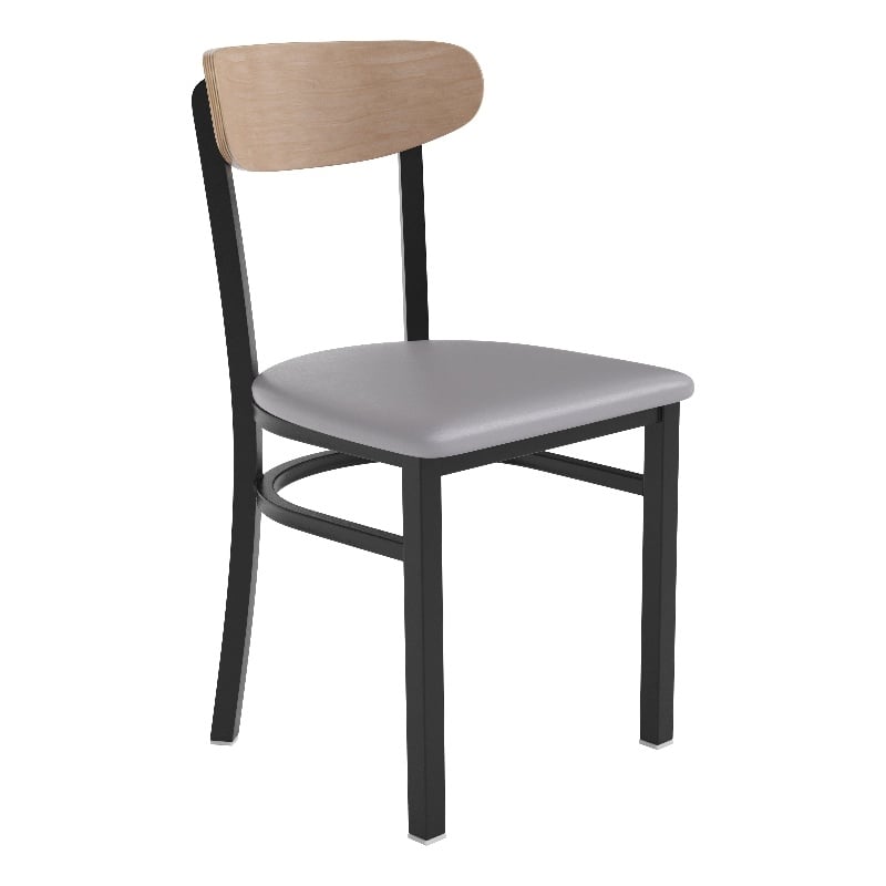 Commercial Metal Dining Chair - Vinyl Seat and Wood Boomerang Back-Gray/Natural