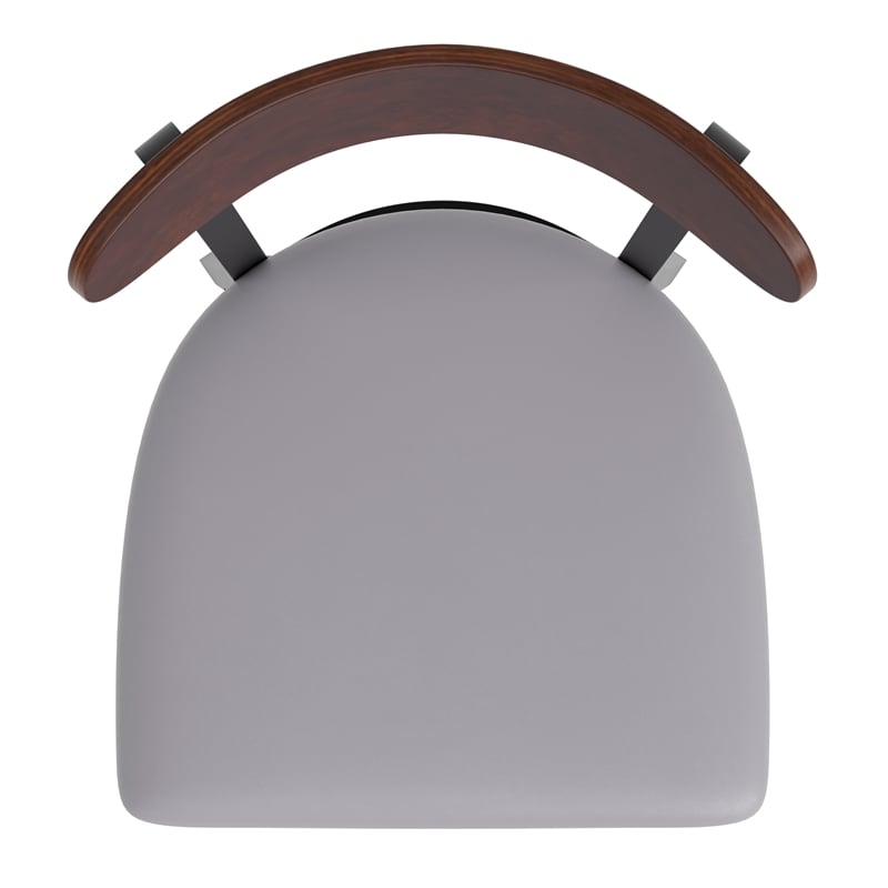 Commercial Metal Dining Chair - Vinyl Seat - Wood Boomerang Back-Gray/Walnut