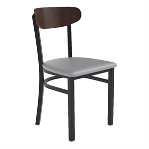 Commercial Metal Dining Chair - Vinyl Seat - Wood Boomerang Back-Gray/Walnut