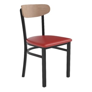 Commercial Metal Dining Chair - Vinyl Seat and Wood Boomerang Back-Red/Natural