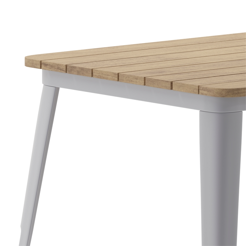 30x60 Commercial Poly Resin Restaurant Table with Umbrella Hole - Brown/Silver