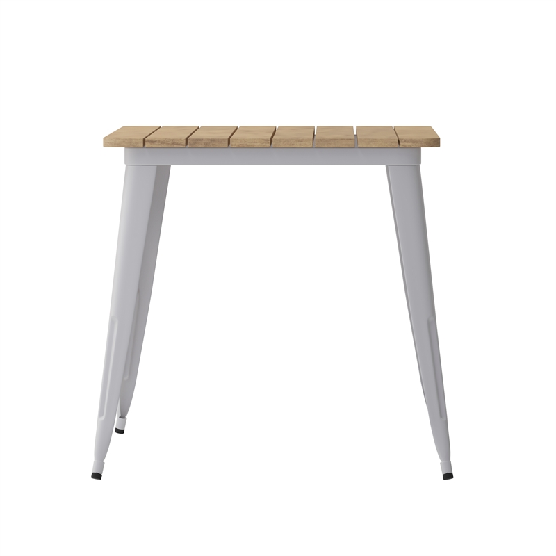 30x60 Commercial Poly Resin Restaurant Table with Umbrella Hole - Brown/Silver