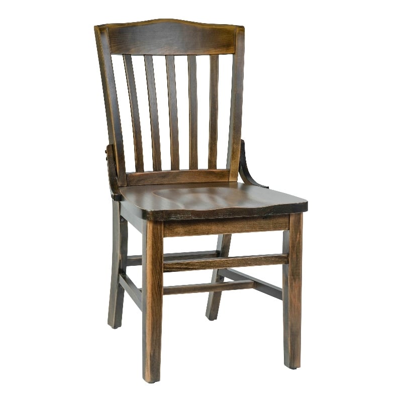 School House Back Antique Copper Wood Restaurant Chair with Footrest