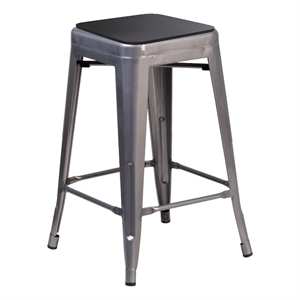 Indoor Counter Stool with Poly Resin Colorful Seat-Silver AQ Clear Coat/Black