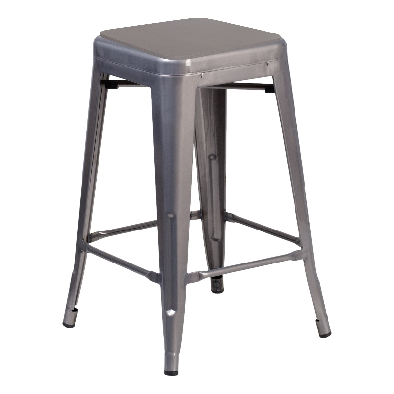 Indoor Counter Stool with Poly Resin Colorful Seat-Silver AQ Clear Coat/Gray