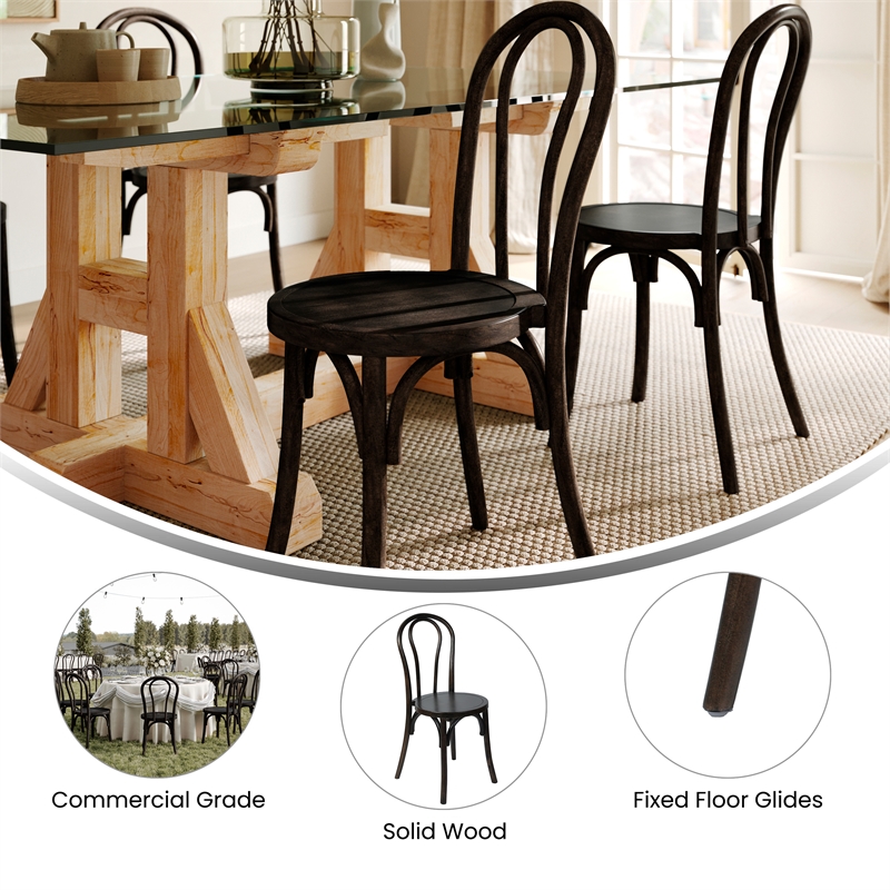Thonet Solid Wood Stackable Dining Chair with Fixed Floor Glides in EA.