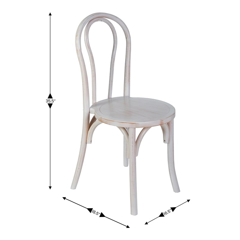 Thonet Solid Wood Stackable Dining Chair with Fixed Floor Glides in White Wash