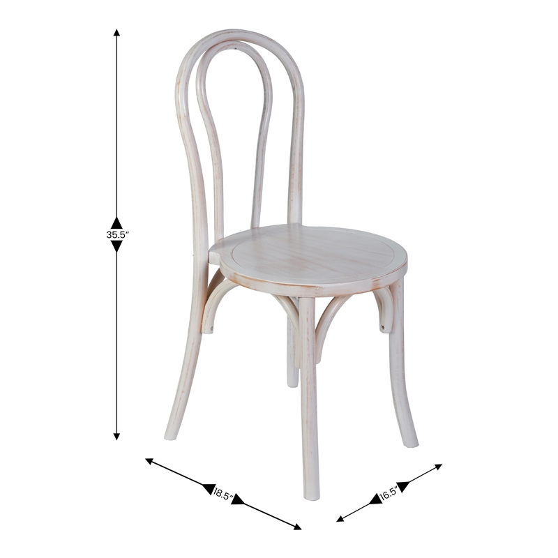 Thonet Solid Wood Stackable Dining Chair with Fixed Floor Glides in White Wash