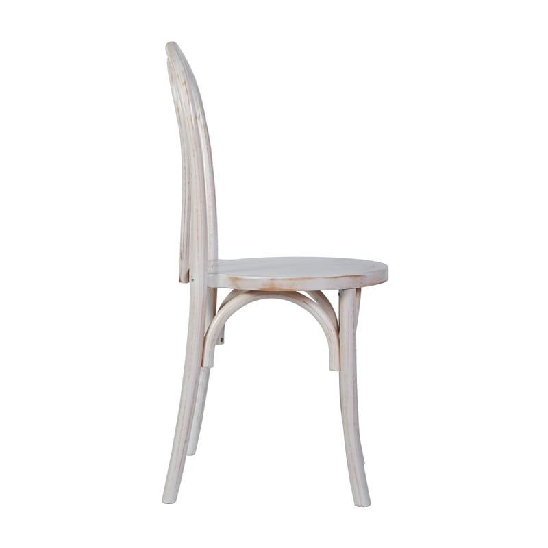 Thonet Solid Wood Stackable Dining Chair with Fixed Floor Glides in White Wash
