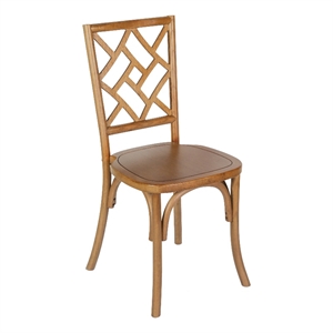 Commercial Solid Wood Stackable Dining Chair with Intricate Back Detail in Pecan