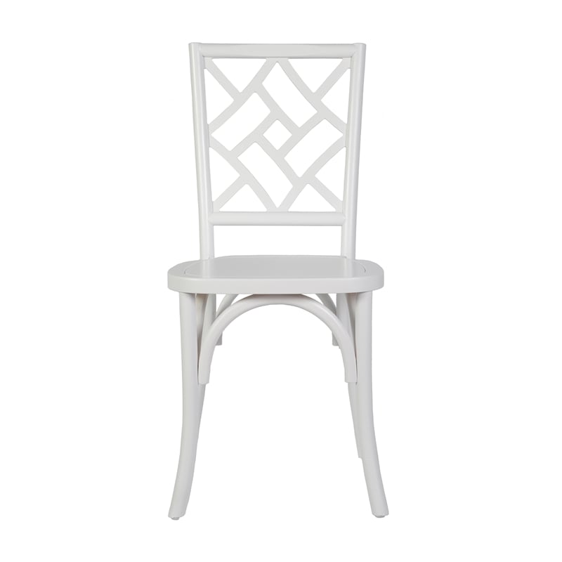 Commercial Solid Wood Stackable Dining Chair with Intricate Back Detail in White